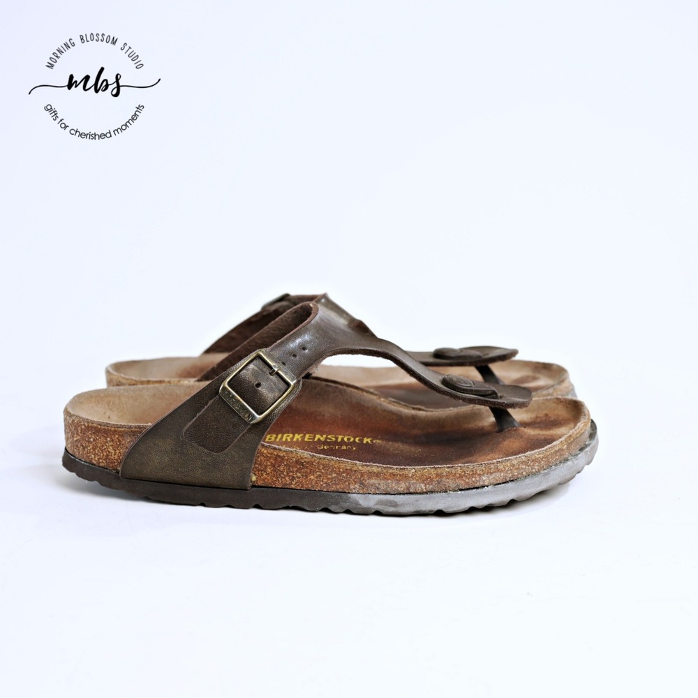 Birkenstock Open Toe Loop Casual Boho Cork Footbed Slide Sandals Brown Women 7